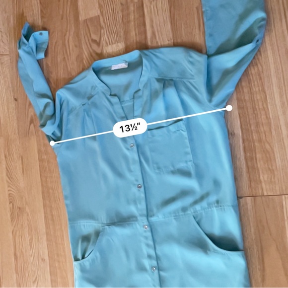 Lush Blush long sleeve size small Button Down Shirt Dress Career tunic turquoise - Picture 7 of 9